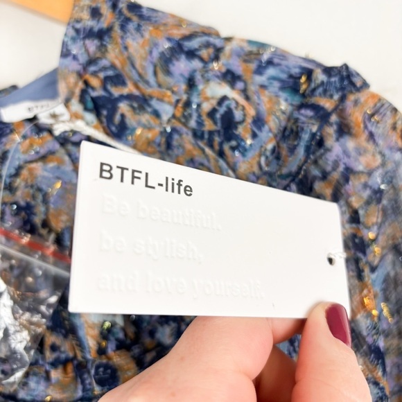 NWT BTFL-Life Blue Paisley Floral Ruffle Mini Dress Sz M - Picture 5 of 7